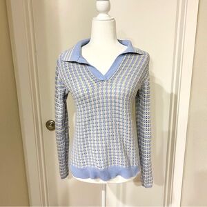 Maurices Womens Blue Cream Ivory Open Knit Collared Sweater Size XS 100% cotton